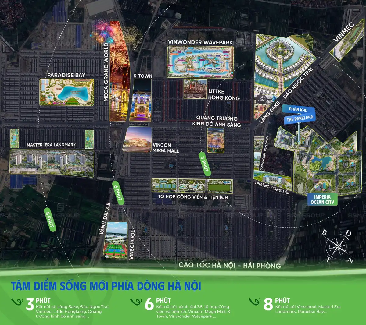 Tọa độ kết nối tiện ích ngoại khu Imperia Ocean City - The Parkland