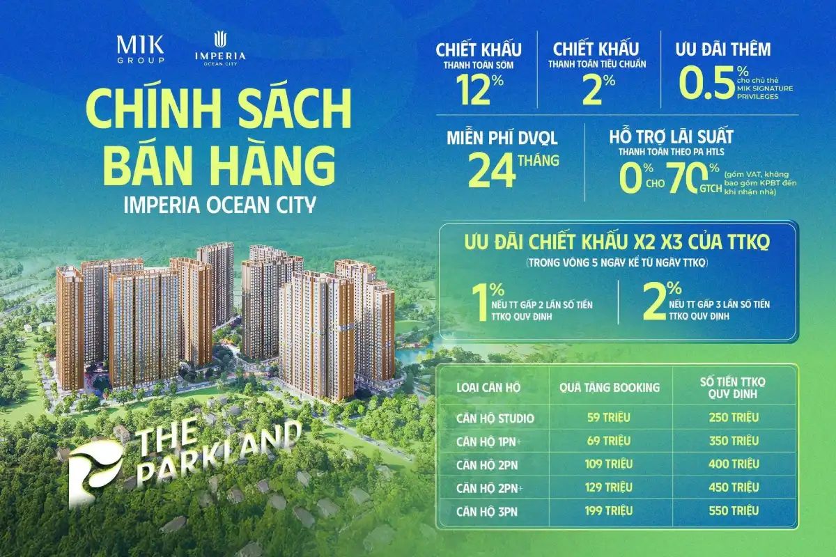 Chính sách bán hàng The Parkland - Imperia Ocean City