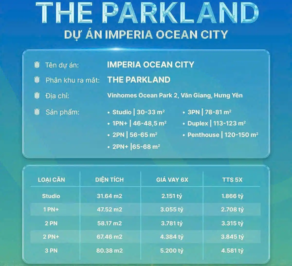 Giá bán The Parkland - Imperia Ocean City