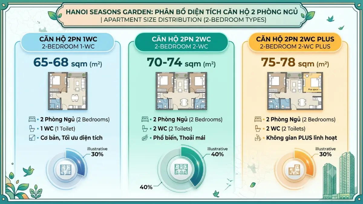 Cơ cấu diện tích căn hộ 2 phòng ngủ Hanoi Seasons Garden