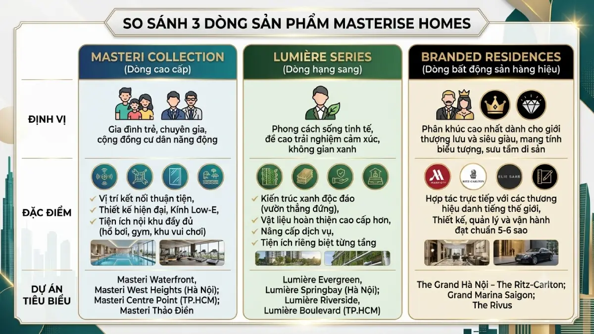 Phân biệt 3 dòng sản phẩm của Masterise Homes