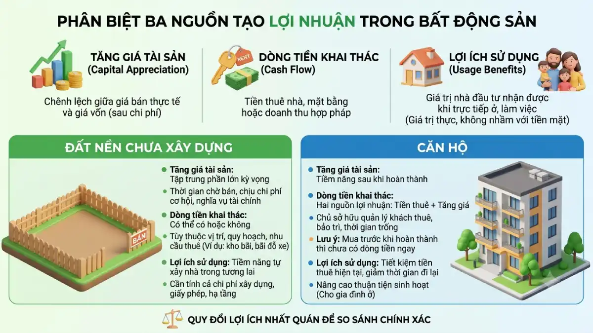 Cách phân biệt ba nguồn tạo lợi nhuận trong bất động sản