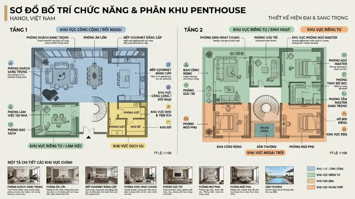 Sơ đồ bố trí công năng căn hộ Penthouse