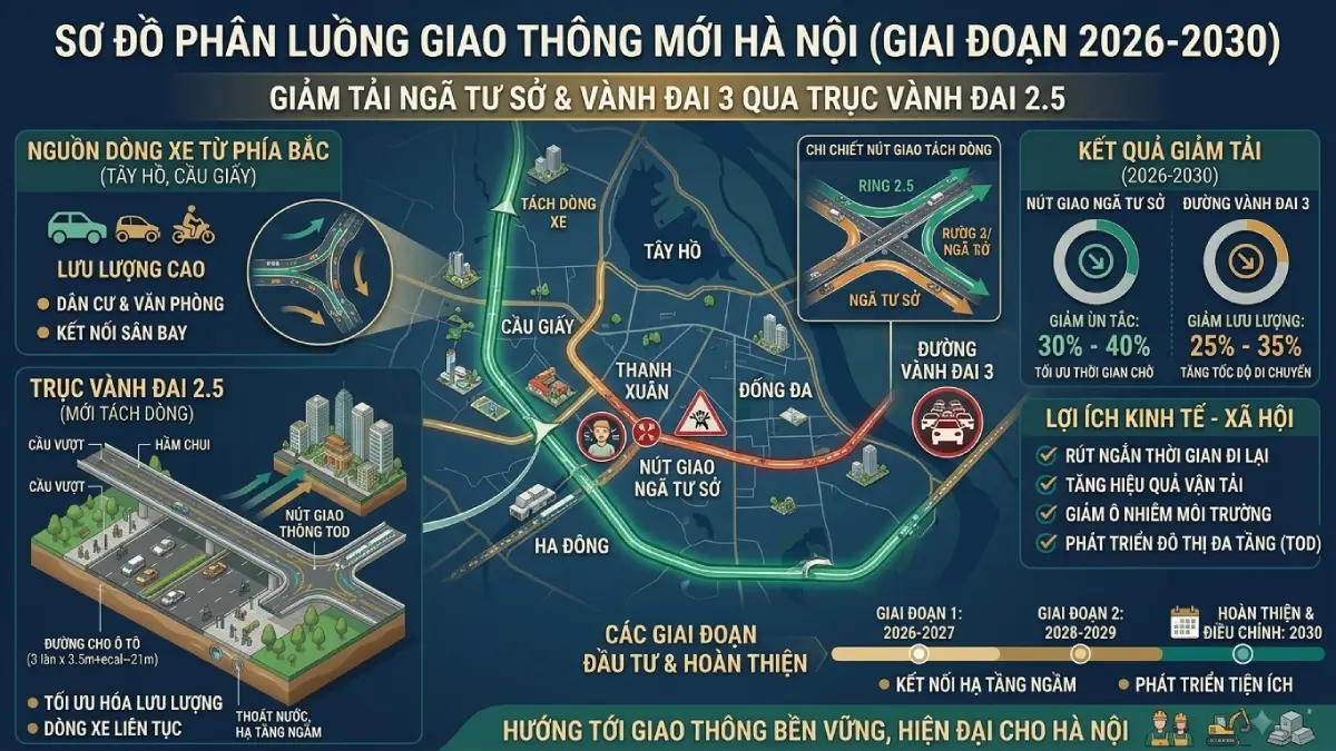 Sơ đồ luồng giao thông mới: Giải xé áp lực cho Vành đai 3 và nút giao Ngã Tư Sở