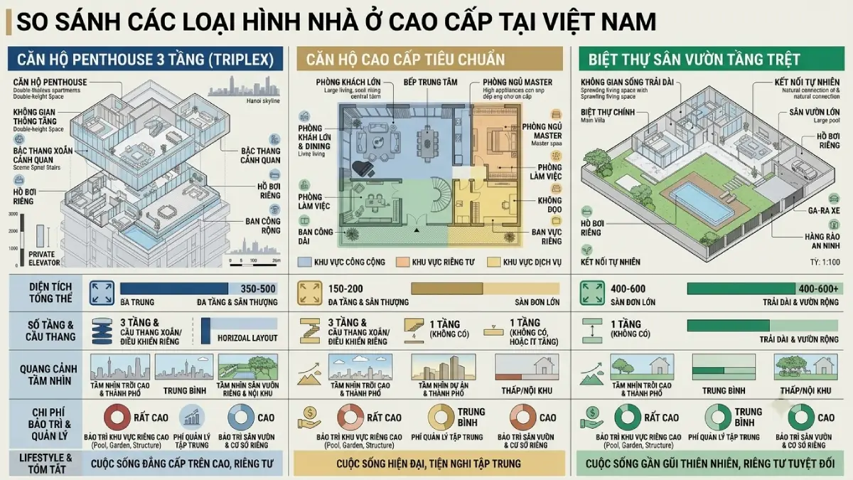 So sánh các loại hình căn hộ cao cấp