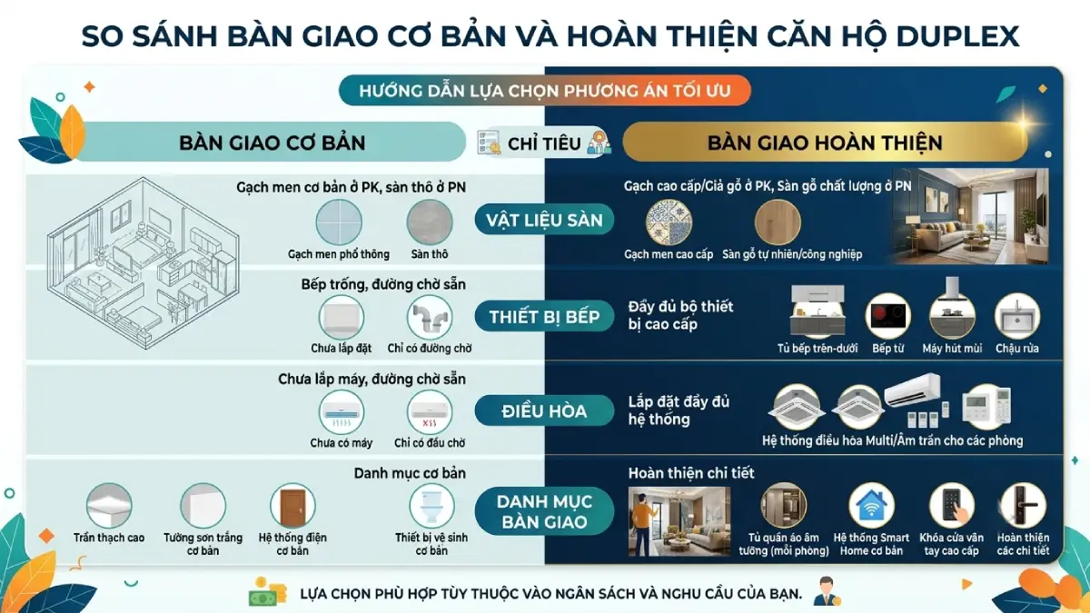 So sánh tiêu chuẩn bàn giao hoàn thiện với cơ bản