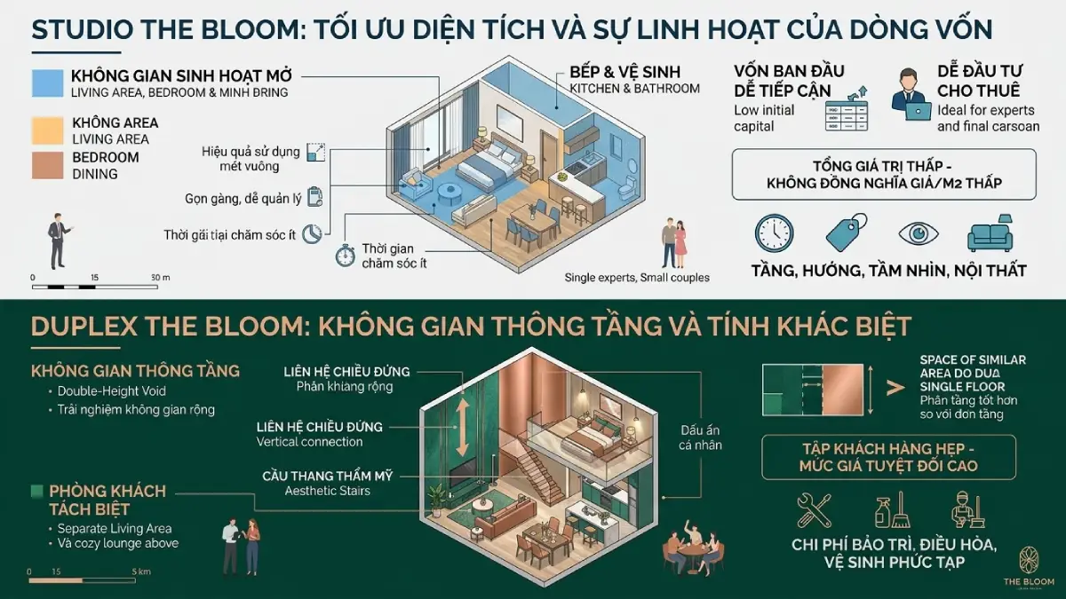 So sánh khả năng đầu tư của căn Studio và căn Duplex
